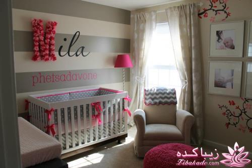 دکور اتاق نوزاد - طوسی و صورتی